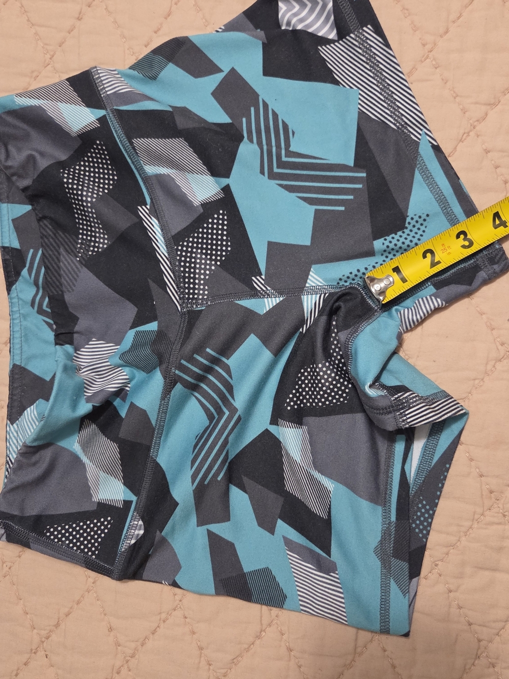 Fleo Teal and Gray Geometric Athletic Shorts